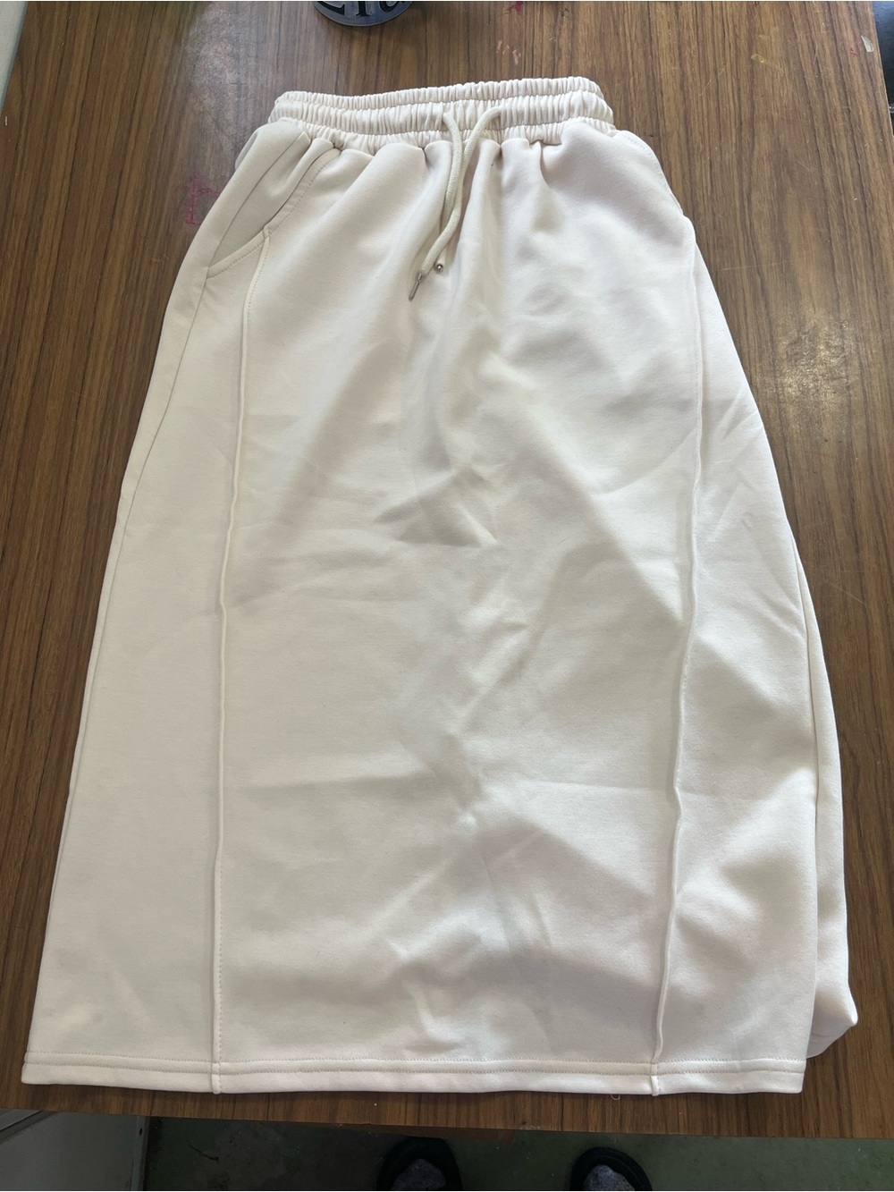White Sweatshirt Maxi Skirt with Drawstring Waist - Size L